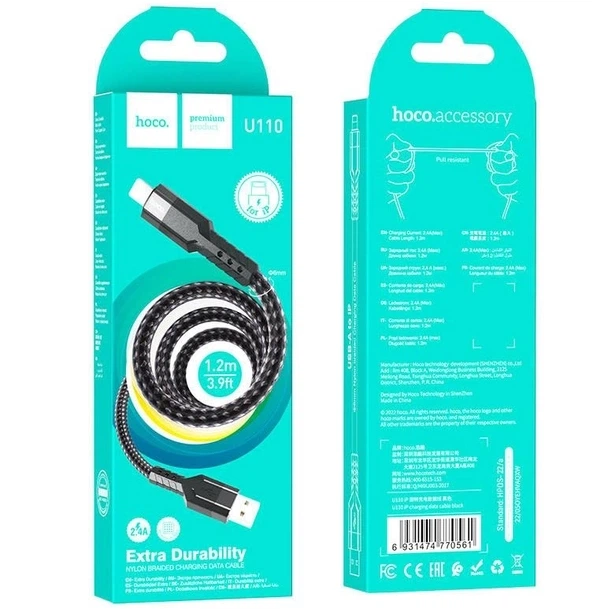 Кабель Hoco U110 Lightning charging data cable Black - Фото 2 Кабель Hoco U110 Lightning charging data cable Black - зображення 2