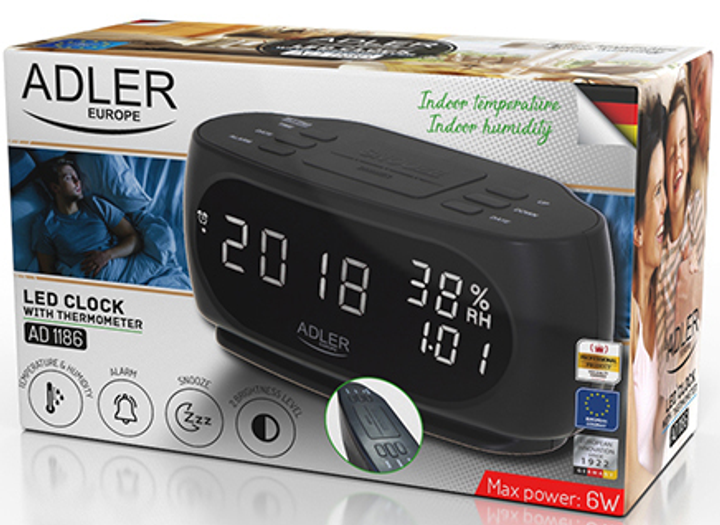 Настільний годинник-будильник Adler AD 1186 Black (5903887805636) - зображення 5