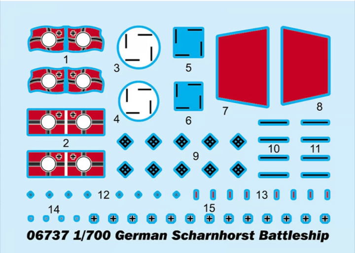 Збірна модель 1/700 військовий корабель German Battleship Scharnhorst Trumpeter 06737 - Фото 7 Збірна модель 1/700 військовий корабель German Battleship Scharnhorst Trumpeter 06737 - зображення 7