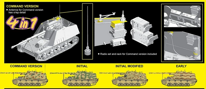 Сборная модель 1/35 истребитель танков Sd.Kfz.164 Nashorn 4 в 1 Dragon 6459 - Фото 7 Сборная модель 1/35 истребитель танков Sd.Kfz.164 Nashorn 4 в 1 Dragon 6459 - изображение 7