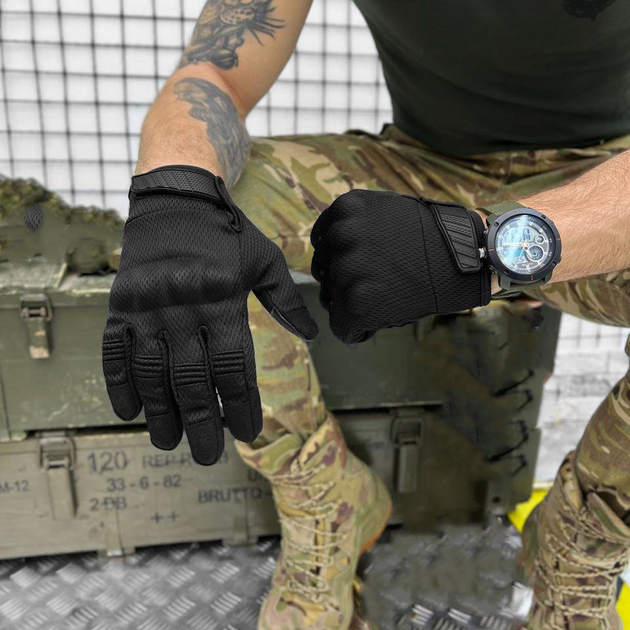 Плотные сенсорные перчатки Klaud с усиленными защитными накладками черные размер M - изображение 1