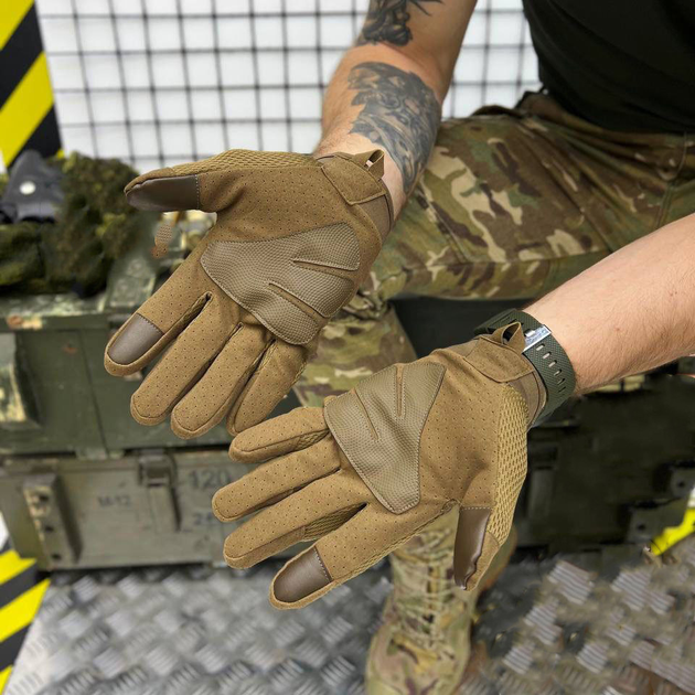 Плотные сенсорные перчатки Klaud с усиленными защитными накладками койот размер L - изображение 2