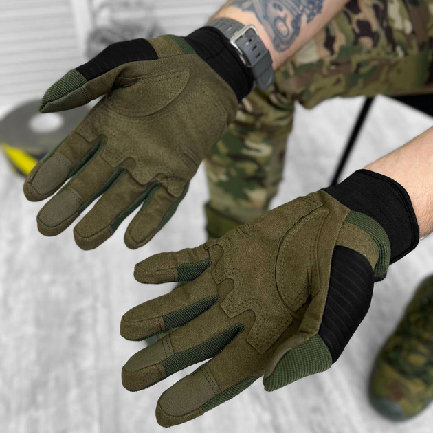 Плотные сенсорные перчатки с защитными карбоновыми накладками хаки размер XL - изображение 2