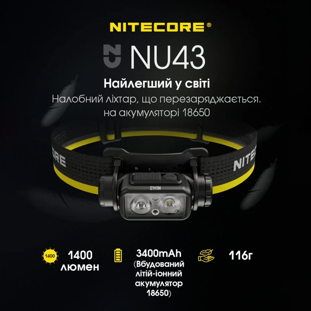 Легкий Налобный Фонарь Nitecore NU43 с датчиком приближения и 9 режимами освещения / Аккумуляторный Фонарик на - Фото 5 Легкий Налобный Фонарь Nitecore NU43 с датчиком приближения и 9 режимами освещения / Аккумуляторный Фонарик на - изображение 5
