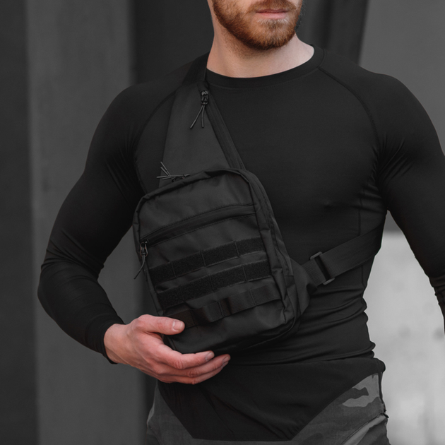 Мужская нагрудная сумка-месседжер Cordura 1000D с 6 карманами / Слинг с регулируемым ремнем черный - изображение 1