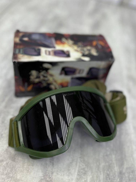 Защитные очки Single Sword на эластичной ленте с поликарбонатными линзами и антибликовым покрытием олива - изображение 1