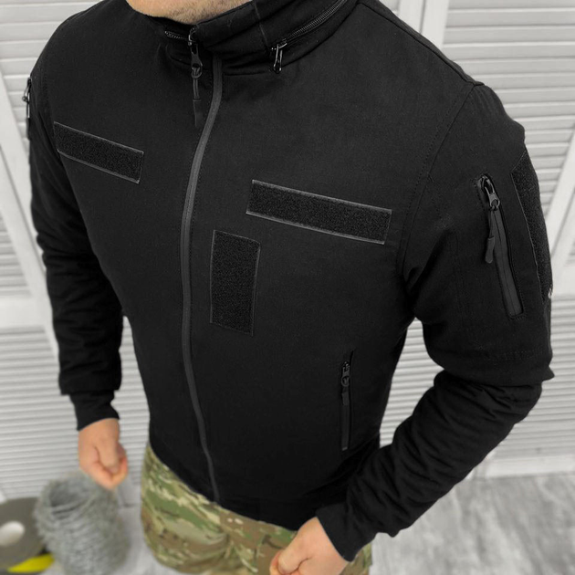Демисезонная мужская Куртка Logos с липучками под Шевроны / Водонепроницаемый Бомбер рип-стоп черный размер M - изображение 1