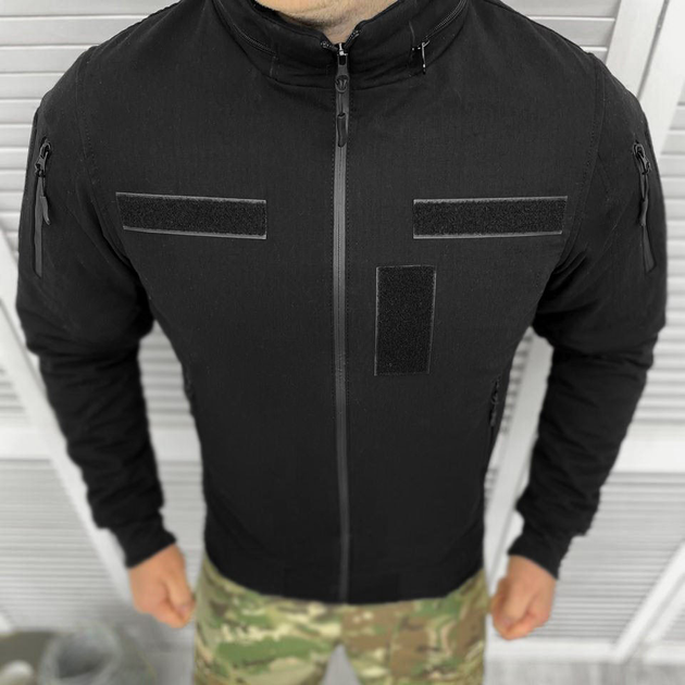Демисезонная мужская Куртка Logos с липучками под Шевроны / Водонепроницаемый Бомбер рип-стоп черный размер M - изображение 2