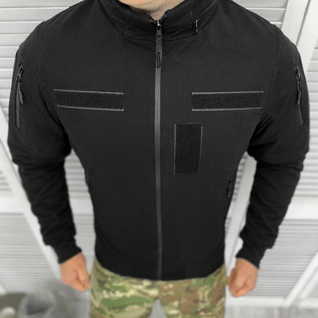 Демісезонна чоловіча Куртка Logos із липучками під Шеврони / Водонепроникний Бомбер ріп-стоп чорний розмір XL - зображення 2