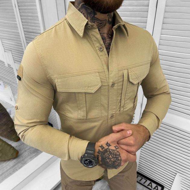 Мужская крепкая Рубашка Combat RipStop на пуговицах с карманами койот размер S - изображение 1