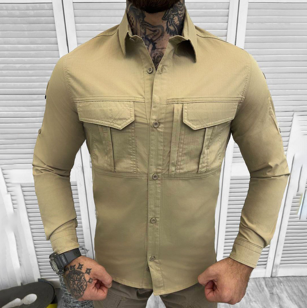 Мужская крепкая Рубашка Combat RipStop на пуговицах с карманами койот размер 3XL - изображение 2