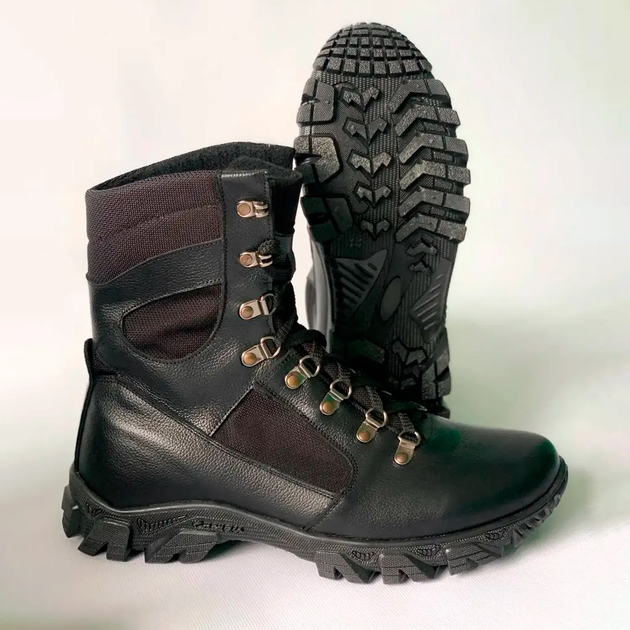 Утепленные Берцы из натуральной кожи / Зимние ботинки с меховой подкладкой в черном цвете размер 46 - изображение 1