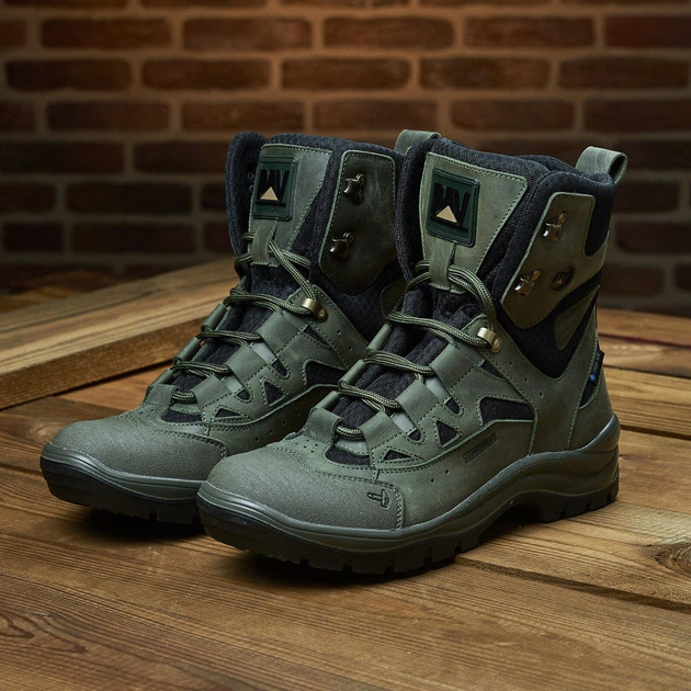 Универсальные кожаные Ботинки на двухкомпонентной подошве / Высокие Берцы с мембраной олива размер 37 - изображение 2