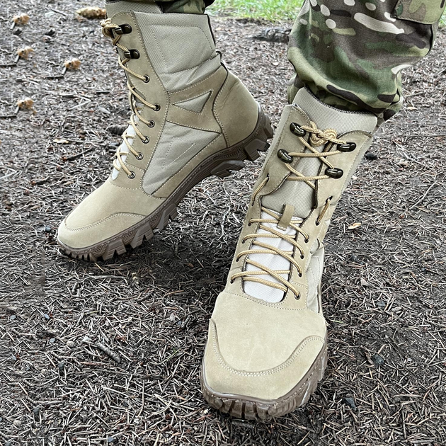 Мужские Кожаные Ботинки с мембраной на резиновой подошве / Демисезонные Берцы койот размер 42 - изображение 1