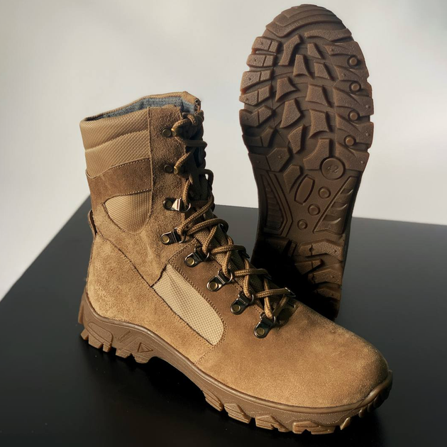 Утеплені Берці з натуральної шкіри / Зимові черевики з хутряною підкладкою у кольорі койот розмір 43 - зображення 1