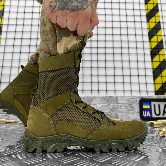 Мужские кожаные Ботинки с сетчатыми вставками на резиновой подошве / Летние оливки Береза размер 46 - изображение 1