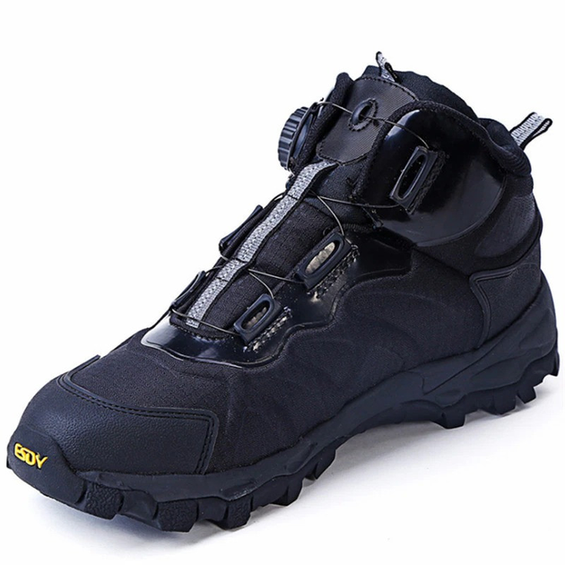 Мужские крепкие Ботинки "Ciclop" с автошнуровкой и толстой рифленой подошвой / Кожаные Берцы черные размер 44 - изображение 1