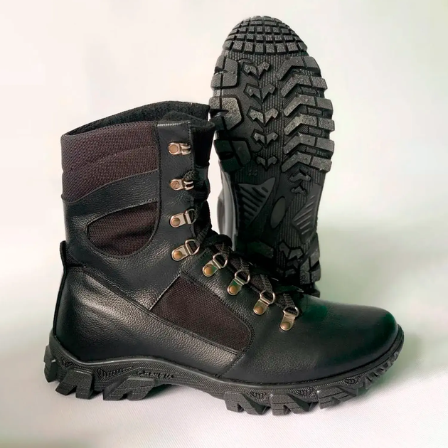 Утепленные Берцы из натуральной кожи / Зимние ботинки с меховой подкладкой в черном цвете размер 38 - изображение 1
