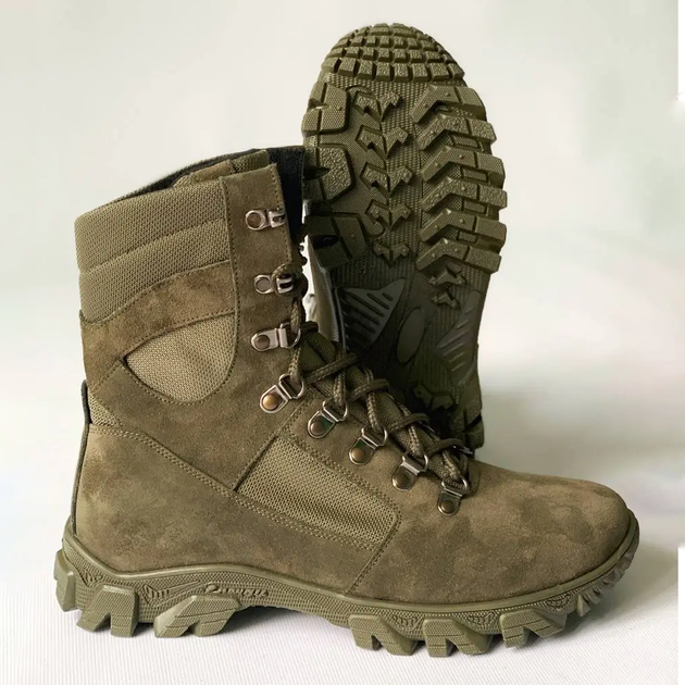 Утепленные Берцы из натуральной кожи с подкладкой Airtex / Зимние ботинки в цвете олива размер 45 - изображение 1