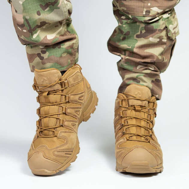 Мужские нубуковые Ботинки на износостойкой резиновой подошве / Водостойкие Берцы с мембраной койот размер 45 - изображение 2