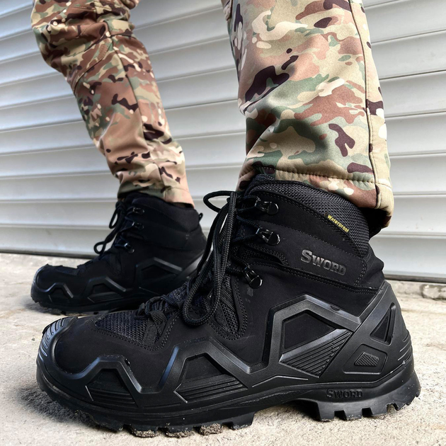 Демисезонные мужские Ботинки Single Sword с мембраной / Нубуковые водонепроницаемые Берцы черные размер 45 - изображение 1