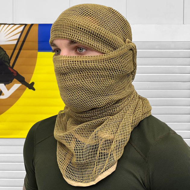 Многофункциональный маскировочный шарф - сетка Single Sword из прочной хлопковой ткани койот - изображение 1