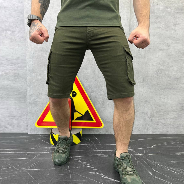 Чоловічі Бавовняні Шорти з кишенями олива розмір 3XL - зображення 1