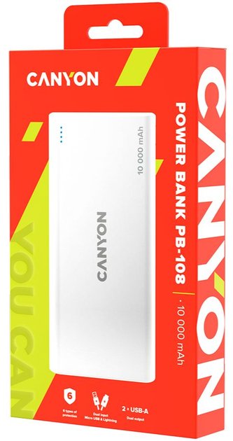 УМБ Canyon Powerbank 10000 mAh PB-108 White (CNE-CPB1008W) - зображення 4