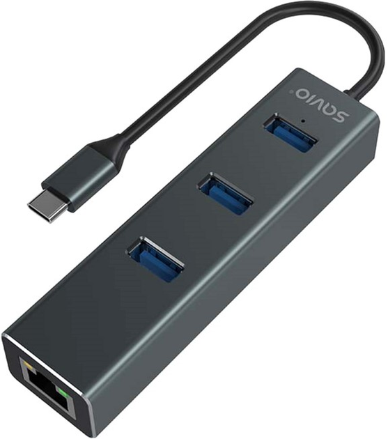 Hub USB Savio AK-57 3-portowy Hub USB-C 3.1 GEN 1 z adapterem RJ-45 Gigabit Ethernet (SAVAK-57) - obraz 2