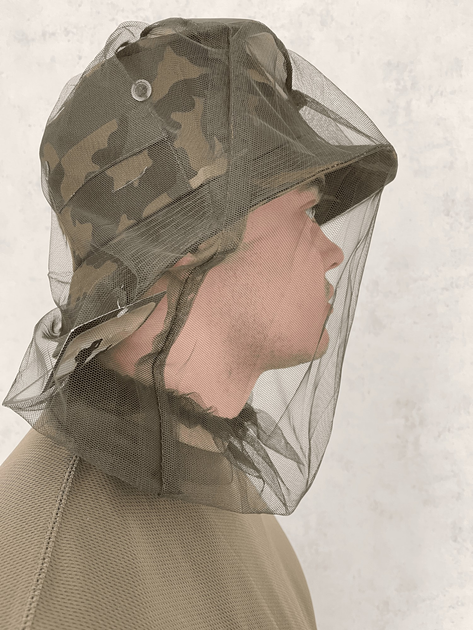 Москитная сетка/накомарник на голову под шлем/панаму/кепку, защита от комаров/мошек, цвет олива, на резинке - изображение 1