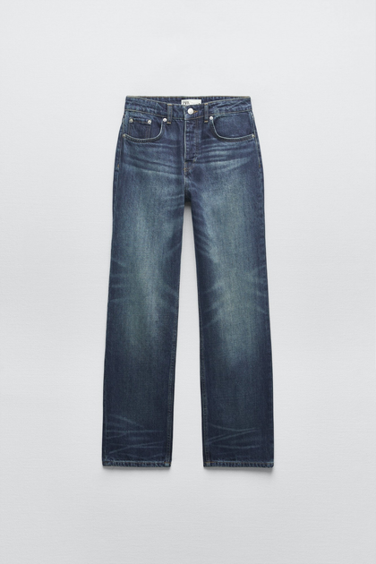 Джинсы укороченные прямые Zara Straight Cropped 40 синий