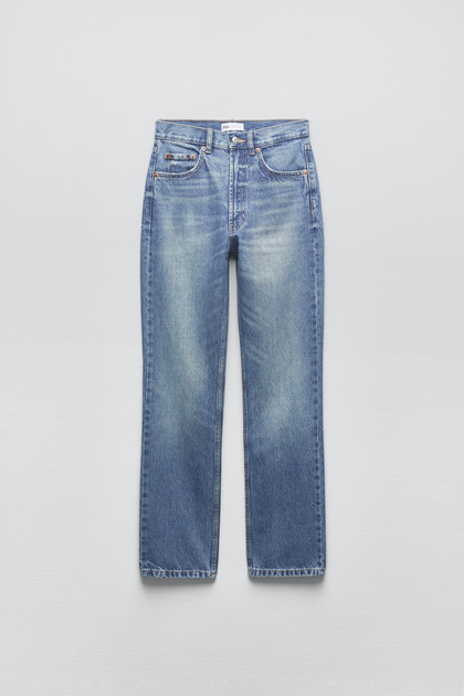 Джинсы прямые Zara High-Rise Straight 34 голубой 4365/040