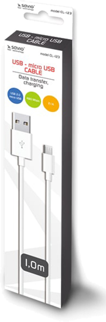 Кабель Savio CL-123 USB - micro-USB 2.1 A 1 м (SAVKABELCL-123) - зображення 2