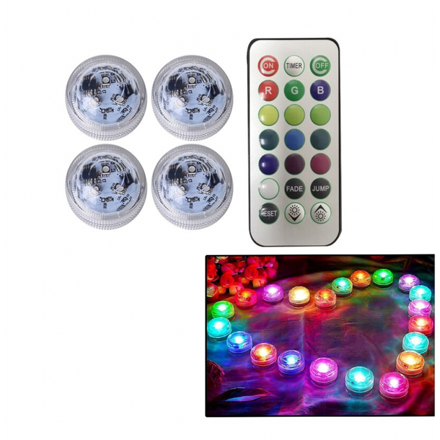 Светодиодная подсветка точечная на батарейках с пультом ДУ RGB (РГБ) 4 ...