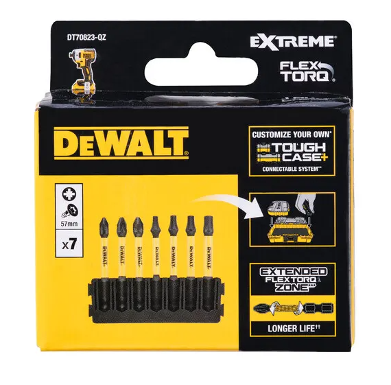 Кассета с битами DeWALT FlexTorq, L = 57 мм, Рz1, Рz2 - 2 шт, T15, T20, T25, T30 DT70823 - изображение 2