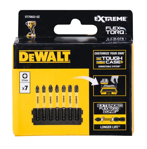 Кассета с битами DeWALT FlexTorq, L = 57 мм, Рz1 - 2 шт, Рz2 - 3 шт, Рz3 - 2 шт. DT70822 - Фото 2 Кассета с битами DeWALT FlexTorq, L = 57 мм, Рz1 - 2 шт, Рz2 - 3 шт, Рz3 - 2 шт. DT70822 - изображение 2
