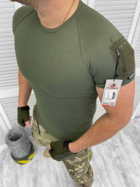 Чоловіча футболка приталеного крою з липучками під шеврони хакі розмір S - зображення 1