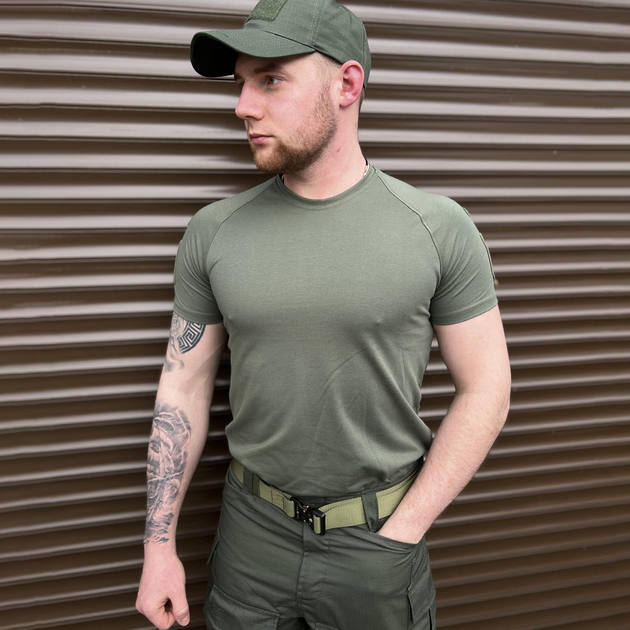 Мужская футболка прямого кроя с липучками под шевроны олива размер L - изображение 1