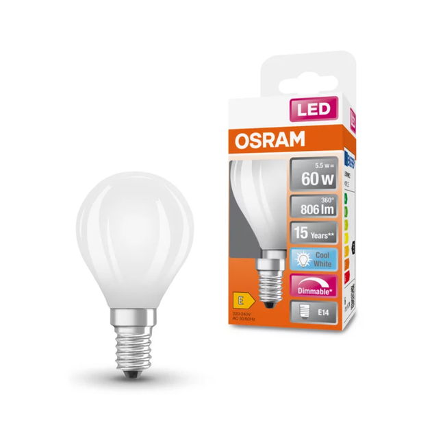 Лампа світлодіодна 5.5W 220V 806lm 4000К E14 DIM 77x45mm куля [4058075434684] SST CLAS P OSRAM - зображення 3