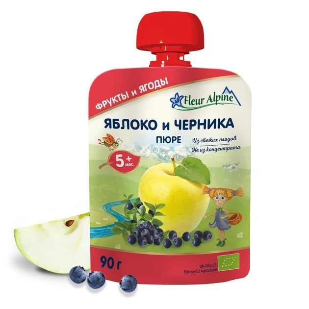 Фруктово-ягодное органическое пюре Fleur Alpine Яблоко и Черника 90 г (5024688001130) - изображение 2