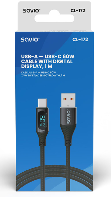 Kabel Savio CL-172 USB - USB Type-C z wyświetlaczem 1 m (SAVKABELCL-172) - obraz 2