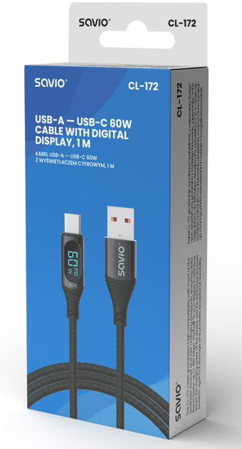 Кабель Savio CL-172 USB - USB Type-C з дисплеєм 1 м (SAVKABELCL-172) - зображення 3