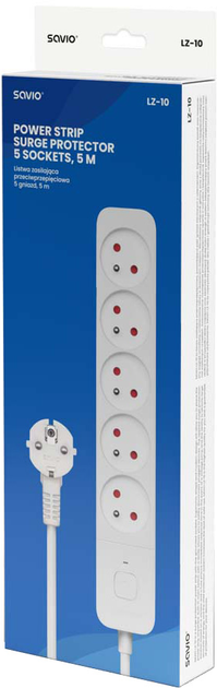 Listwa zasilająca SAVIO LZ-10 5 m 5 gniazd Biała (5901986047858) - obraz 8