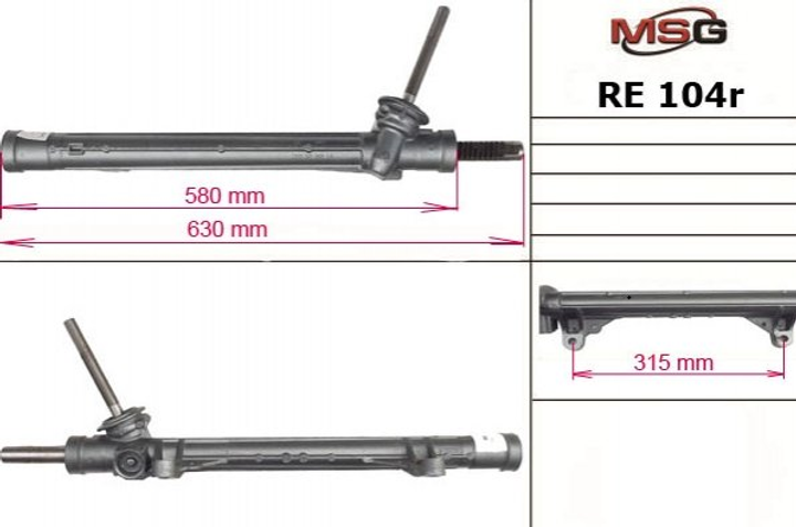 Рульова рейка без ГУР Mercedes-Benz Citan, Renault Kangoo, Renault Megane MSG (RE104R) - зображення 1