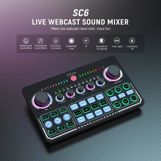 Микшерный пульт Fifine Sound Card (SC6) Black – фото, отзывы