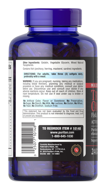 Омега 3-6-9, Maximum Strength Triple Omega 3-6-9 Fish, Flax & Borage Oils, Puritan's Pride, 240 капсул (PTP-10148) - изображение 3