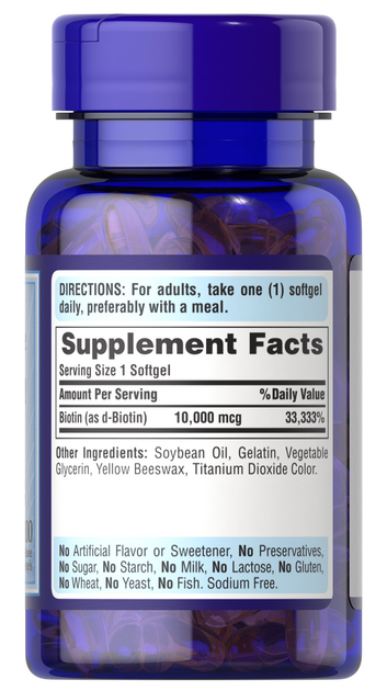 Биотин, Biotin, Puritan's Pride, 10.000 мкг, 100 капсул (PTP-51464) - изображение 5
