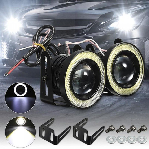 Противотуманные LED Фары круглые / Линза с ДХО D76 мм / 12V / 10W ...