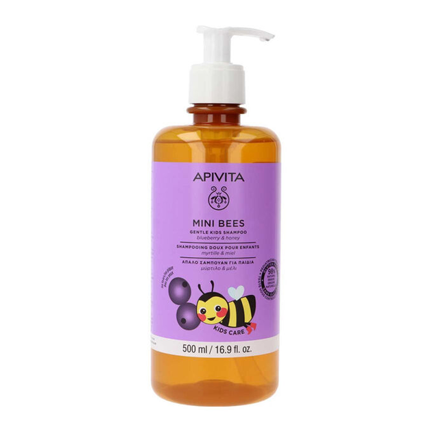 Delikatny szampon z jagodami Apivita Mini Bees Children's Shampoo Blueberry&Honey 500 ml (5201279088682) - obraz 2