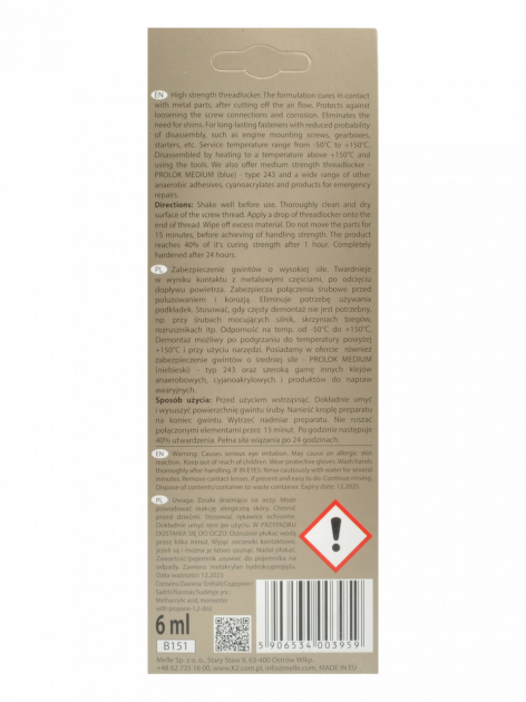 Фіксатор різьби червоний 6мл К2 BOND PROLOK W271 HIGH STRENGTH [К20065] - изображение 2